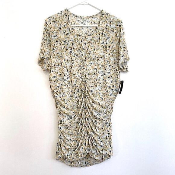 NEW NWT TORRID 2 Plus Size Stretch Mesh Crew Neck Ruched Top White Blue Floral - Picture 2 of 12